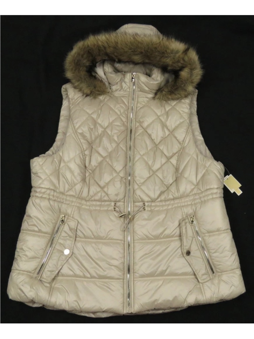 NWT Michael Kors Quilted Faux Fur Hooded Full Zip Puffer Gilet Vest Jacket XXL